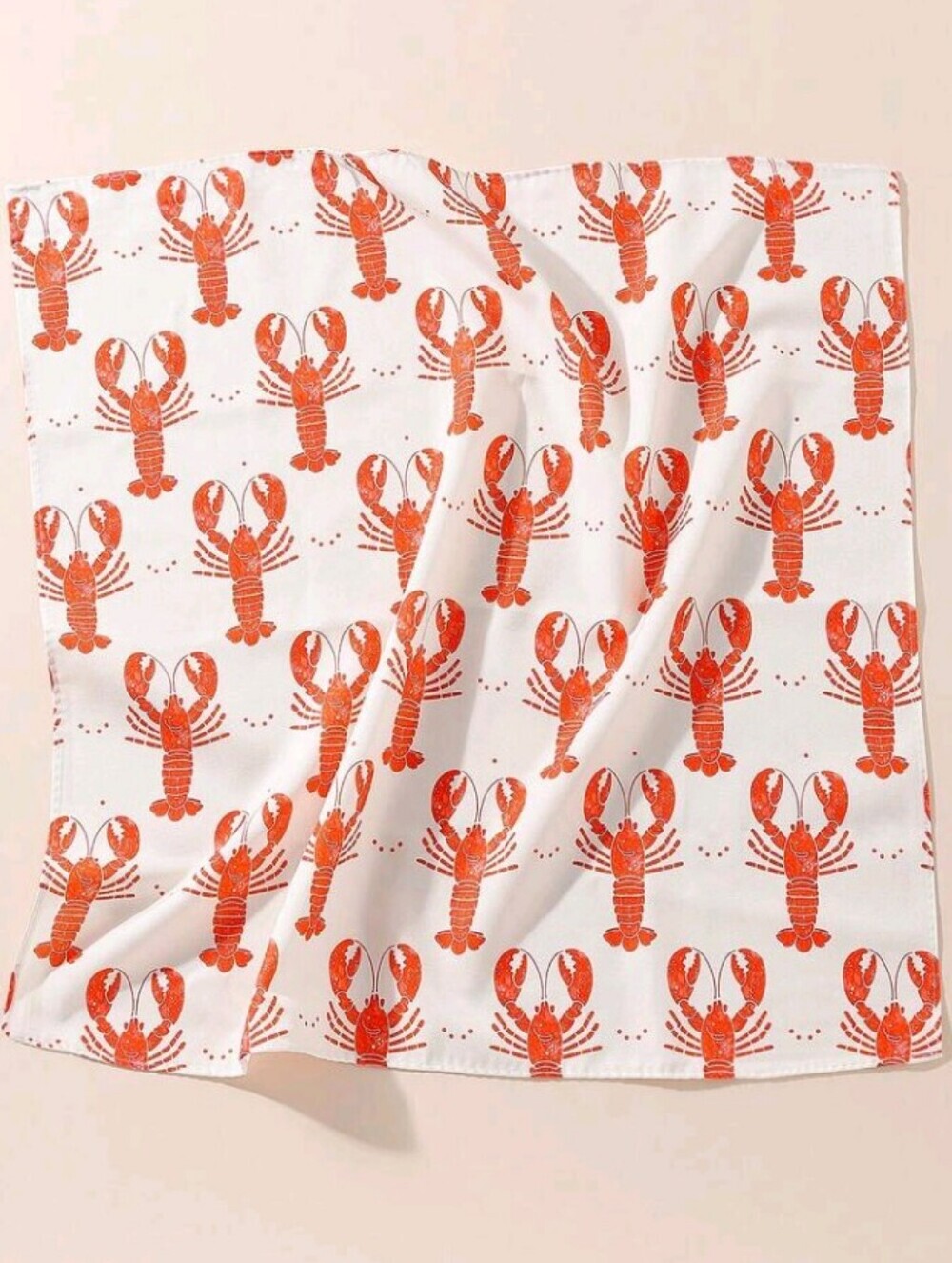 Cream Orange Red Lobster Print Scarf Beach Summer Vacation Coastal